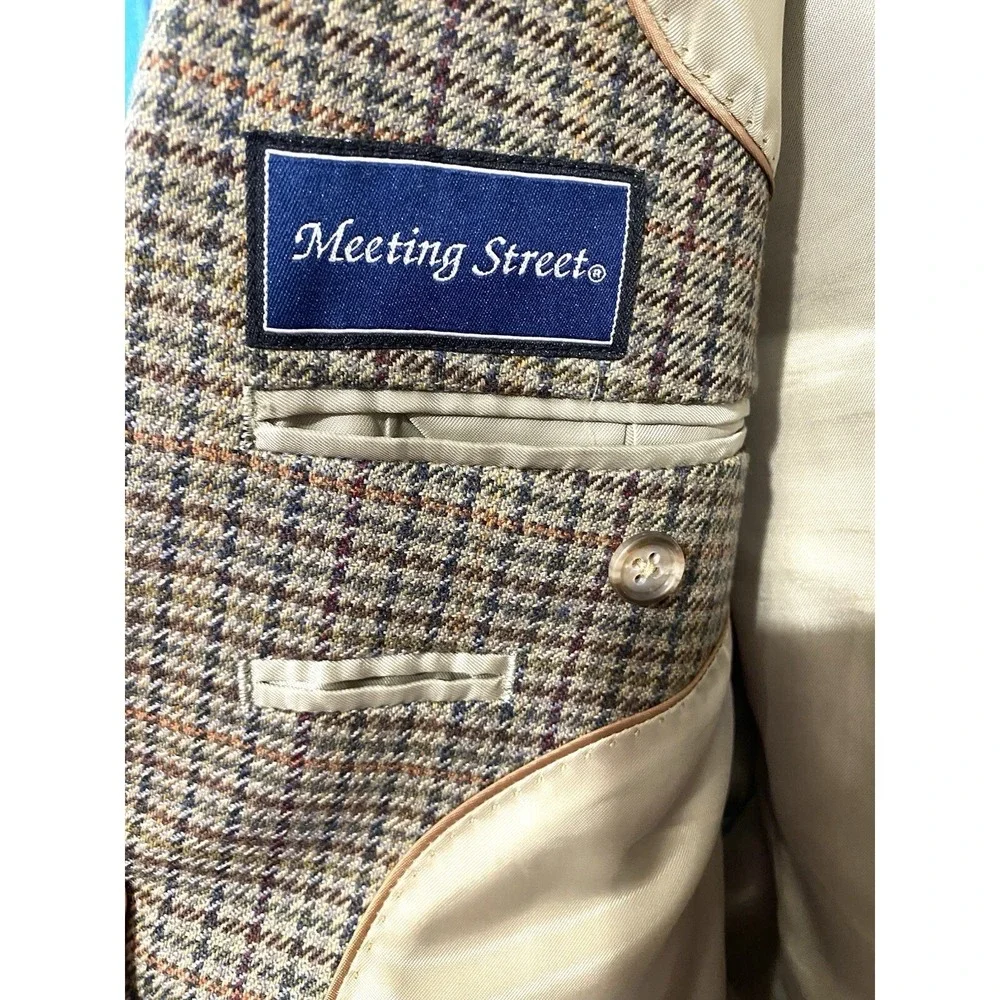 Meeting Street Men46R Blazer Lambswool Cashmere Houndstooth Sport Coat Tan Brown